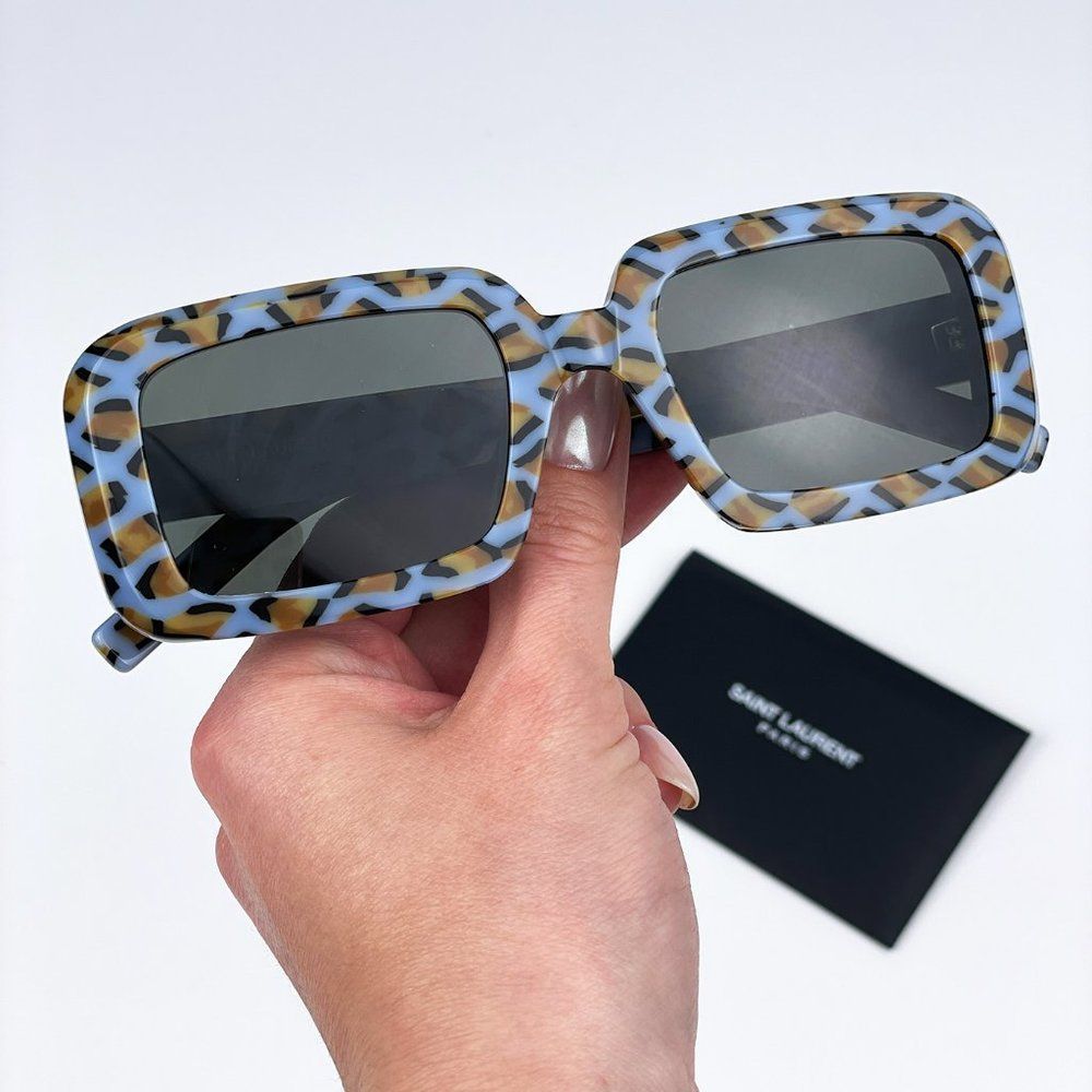 Saint Laurent SL534 SUNRISE 008 Sunglasses Violet Havana Grey Rectangle Unisex - Picture 2 of 11